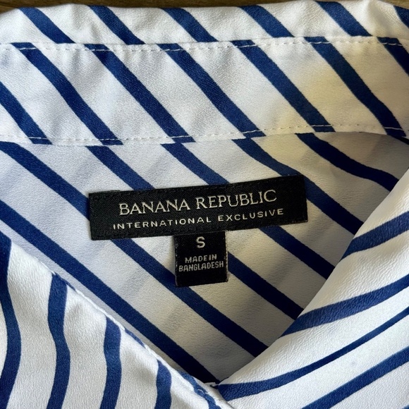 Banana Republic Dillon Blue & White Diagonal Stripe Pattern Long Sleeve Size S - Picture 3 of 11